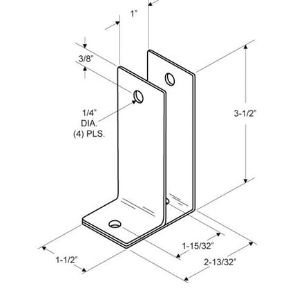 Wall Bracket 1279 One Ear 1" x 3" Long-STAMPED Stainless-Steel Satin finish
