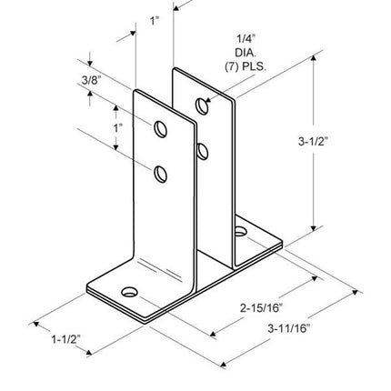 Urinal Screen & Wall Bracket 1289 Two Ear 1" X-HIGH Stamped Stainless Steel Satin finish