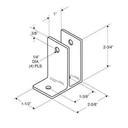 Wall Bracket 1764 One Ear 1" Aluminum (Clear Anodize)