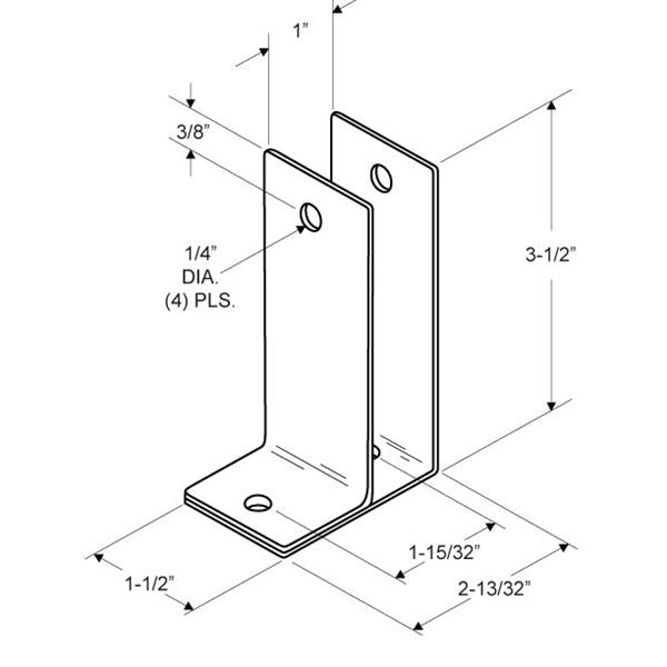 Wall Bracket 1279 One Ear 1" x 3" Long-STAMPED Stainless-Steel Satin finish