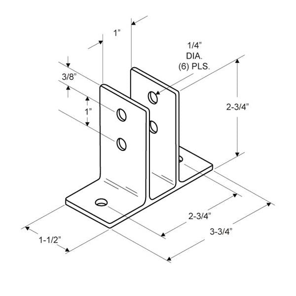 Urinal Screen & Wall Bracket 1614 Two Ear 1" Aluminum (Clear Anodize)