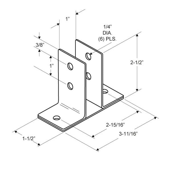 Urinal Screen & Wall Bracket 1619 Two Ear 1" Stamped Stainless Steel Satin finish
