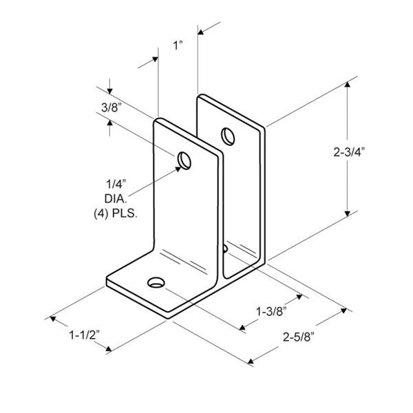Wall Bracket 1764 One Ear 1" Aluminum (Clear Anodize)