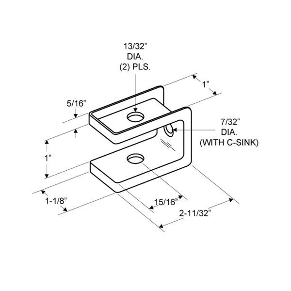 SQUARE -U-Shape Door Insert-Top (2820) Polished Chrome for 1" THICK SQUARE-EDGE Doors. Zamac Molded -