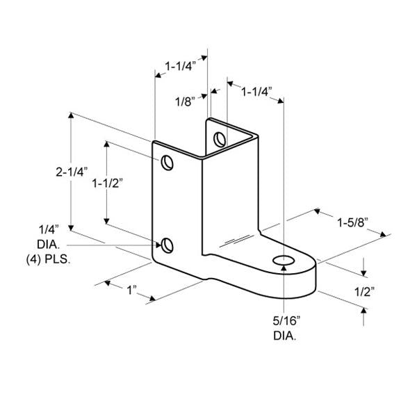 SQUARE 1 1/4" Pilaster BOTTOM Hinge Bracket 3290 Polished Chrome