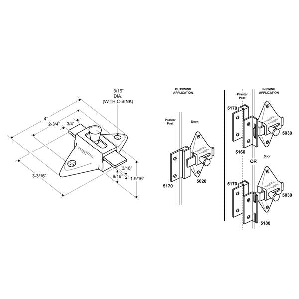 LATCH SLIDE 5020 ZINC MOLDED Chrome Finish (2 3/4" HC)