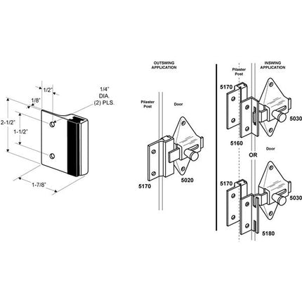 Door Strike 5170 Chrome with Screw Pack for 1" thick Door