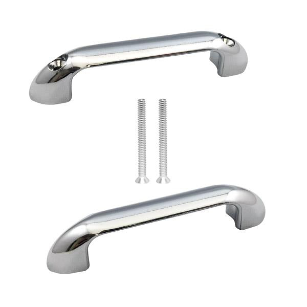 DOOR PULL W/THROUGH HOLE/SET 1" DOOR. 54400 ZAMAC-MOLDED-POLISHED CHROME 3 1/2" CH.(2 HANDLES BOTH SIDES)