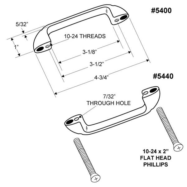 DOOR PULL W/THROUGH HOLE/SET 1" DOOR. 54400 ZAMAC-MOLDED-POLISHED CHROME 3 1/2" CH.(2 HANDLES BOTH SIDES)
